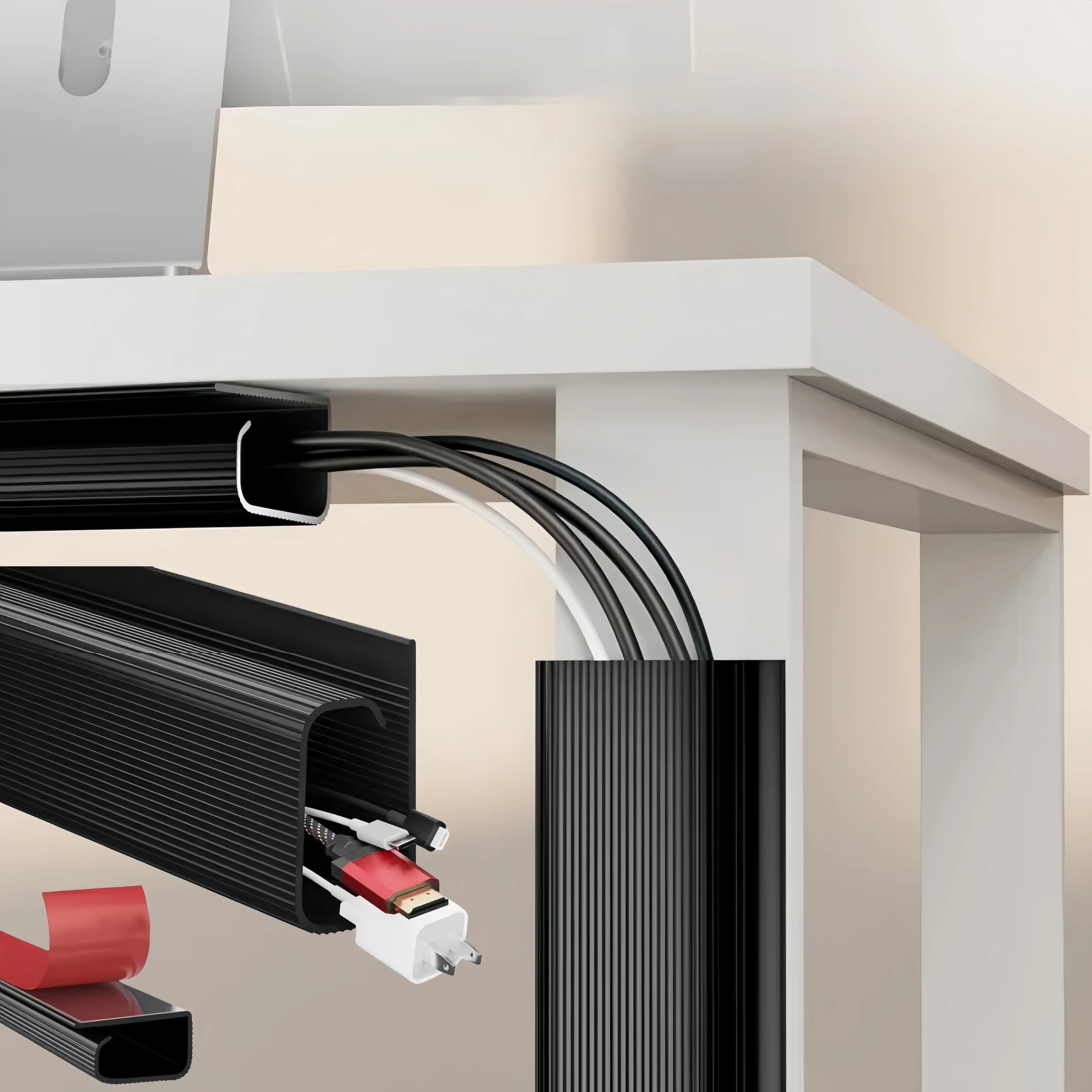 2 teile/satz 40 cm X 5,1 cm Klebstoff Unter-Schreibtisch Kabel Organizer PVC Desktop Kabel Fach Kabel Management Büro schreibtisch Draht Hider Image