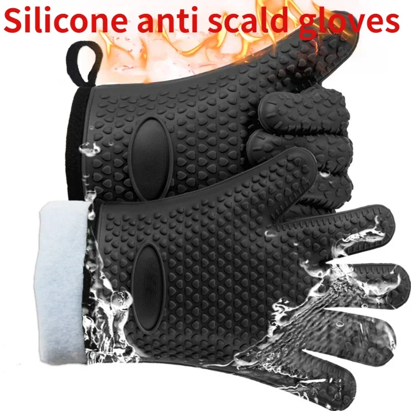 Ofenhandschuhe Backen Silikonhandschuhe Verbrühungsschutz Mikrowellenherd Backhandschuhe Grillhandschuhe Anti Hitzebeständige Backhandschuhe Topflappen Image