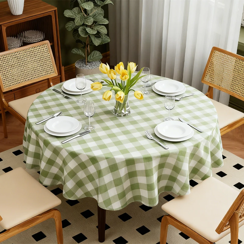 Tischdecke, rund, grün und weiß, karierte Tischdecke für Party, Camping, Picknick, Hochzeit, Kreis, Tischdecke mit Durchmesser Image