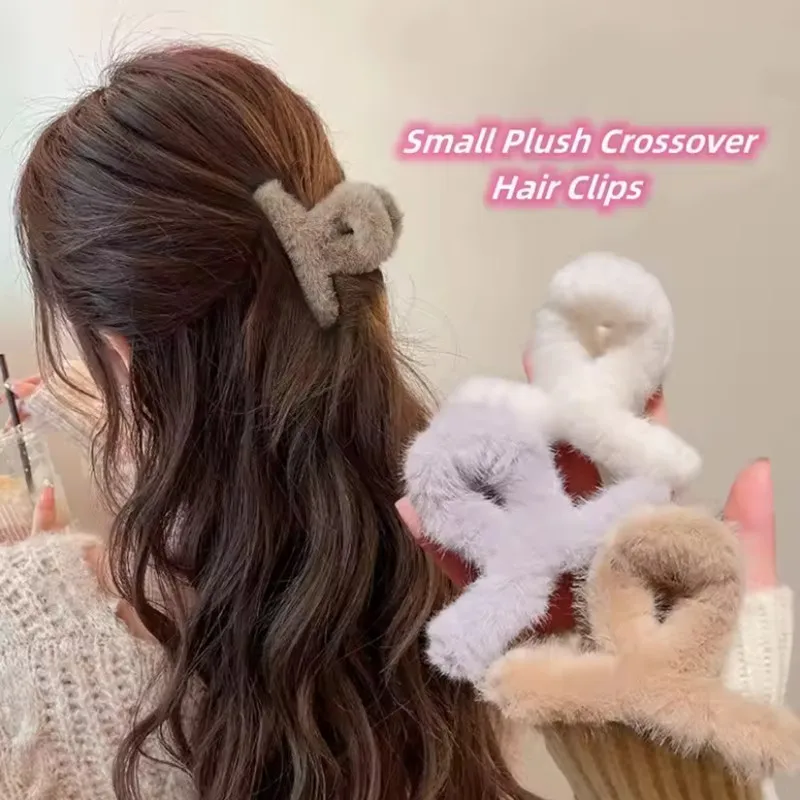9 cm Plüsch Kreuz Haar Clip für Frauen Koreanische Mode Süße Hai Clip Einfache Vielseitige Haarnadel Mädchen Haar Zubehör Image