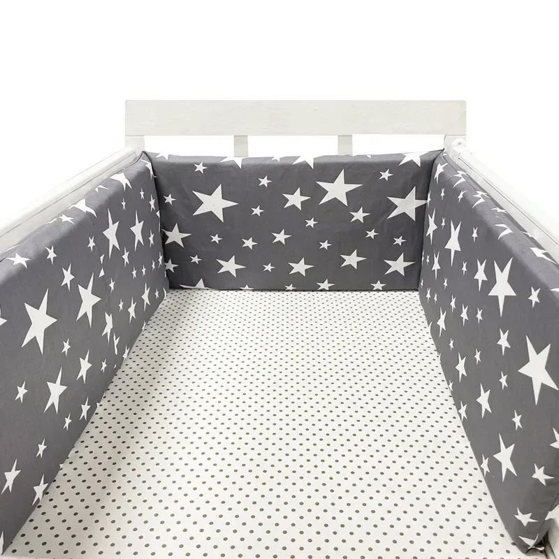 Reißverschluss-Design, einteiliges Kinderbett um Kissen, Kinderbettschutz, Kissen, Bettwäsche-Sets, 200 x 30 cm, nordische Sterne, Babybett, verdickte Stoßstangen Image
