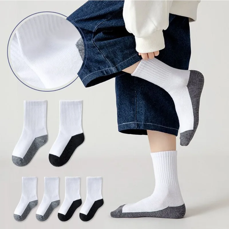 5 Paar Baby Campus Studenten Weiße Kinder Jungen Socken Atmungsaktive Frühling Vier Jahreszeiten Kindersocken Mädchen Image