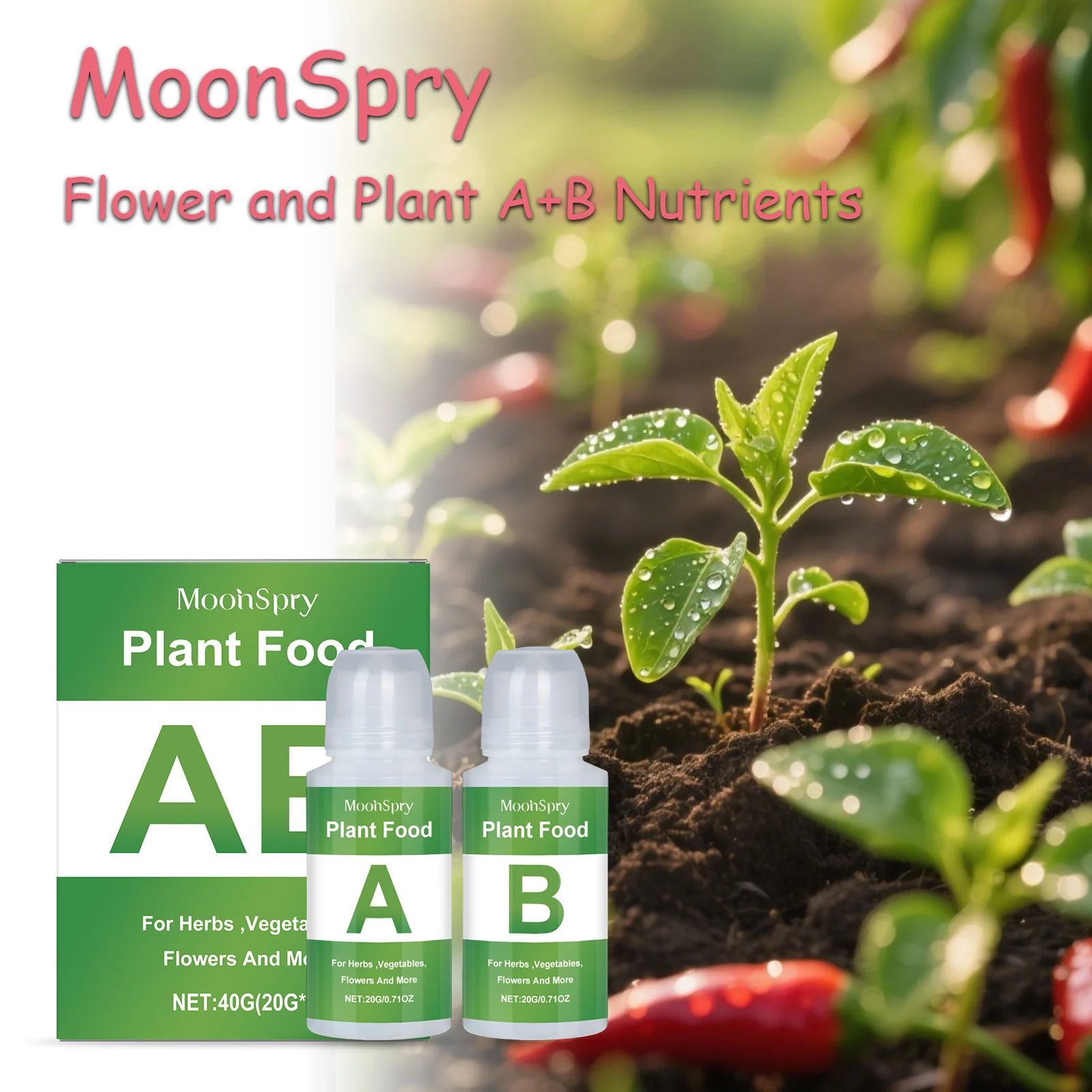 MoonSpry Hydroponic Nutrient Solution AB Zweiteilig – Konzentriertes Pflanzenfutter für Blumen, Gemüse, Obst, erdloses Cultiv Image
