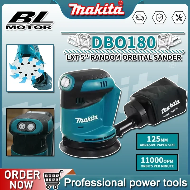 Makita DBO180Z 18 V bürstenlose, kabellose, wiederaufladbare Scheibe, Exzenterschleifer, Holzbearbeitung, Schleifkitt, Polieren, nacktes Werkzeug Image