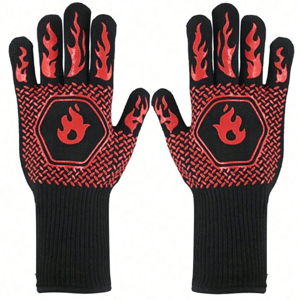 2 Stück 500 wärmeisolierende, beständige Grillhandschuhe, Kamin-Grillhandschuhe, Verbrühschutz, Ofenhandschuh für Küche, Backen, Grill, Mikrowelle Image