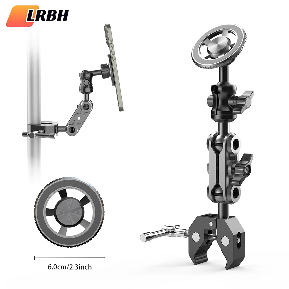 Ganzmetall-Magnet-Telefonhalter für Laufband/Spin-Fahrrad/Kinderwagen/Rollstuhl/Golfwagen/Polen/Musikständer/stationäres Fahrrad/Lenker Image