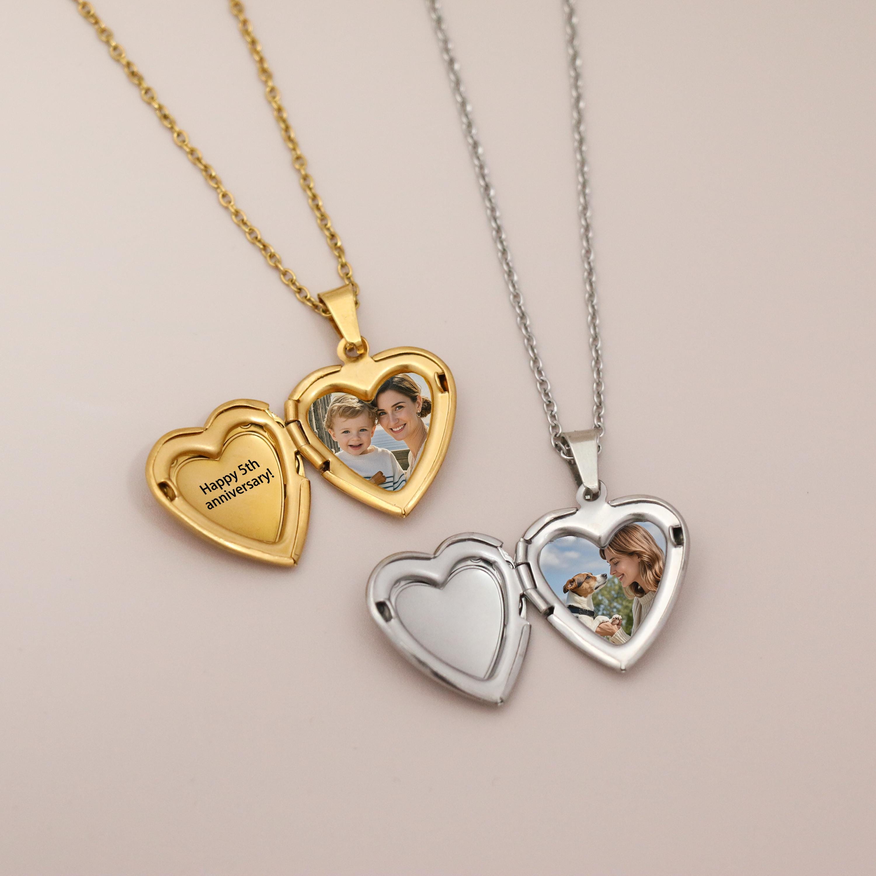 Collana con ciondolo a cuore in oro 18 carati, ciondolo apribile, collana con ciondolo a cuore e foto, collana con ciondolo a cuore vintage in oro, re