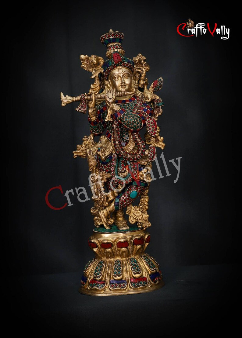 Statua di Radha Krishna, statua in ottone da 46 cm, Radha Mohan, Radha Krishna medio, Radha Krishna per casa, tempio, ufficio, ingresso, regali, Puja.