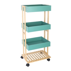 Relaxdays Servierwagen, Bambus & MDF, Küchenwagen mit 4 Etagen, Rollwagen, Küche & Bad, HBT: 88 x 40 x 30 cm, natur/mint