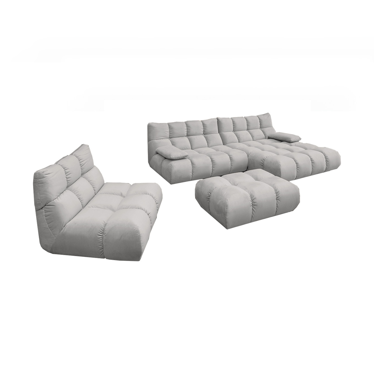 KAWOLA Sitzgruppe VIVIEN Ecksofa rechts Drehsessel Hockerbank Velvet silber Image