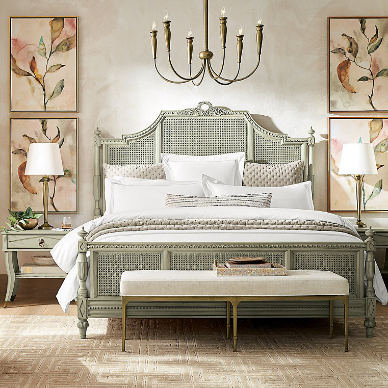 Beauvier Bedroom Set in French Patina - King, Bed, Two Nightstands and Four-Drawer Chest - Frontgate