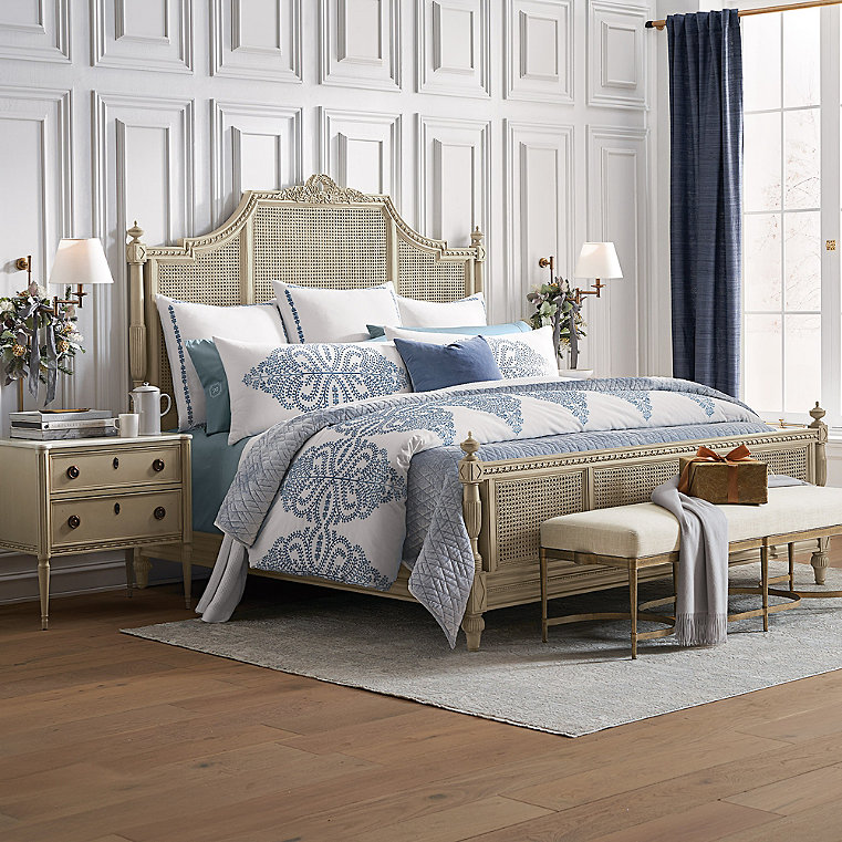 Beauvier/Etienne Bedroom Set in French Linen - Queen, Bed, Two Nightstands - Frontgate