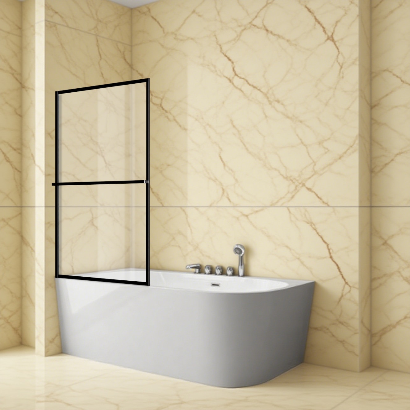 Badewannenaufsatz WELLTIME "Block", schwarz, B:90cm H:140cm, Duschwände, 6mm ESG und Antikalkversiegelung,extra schlanker Rahmen