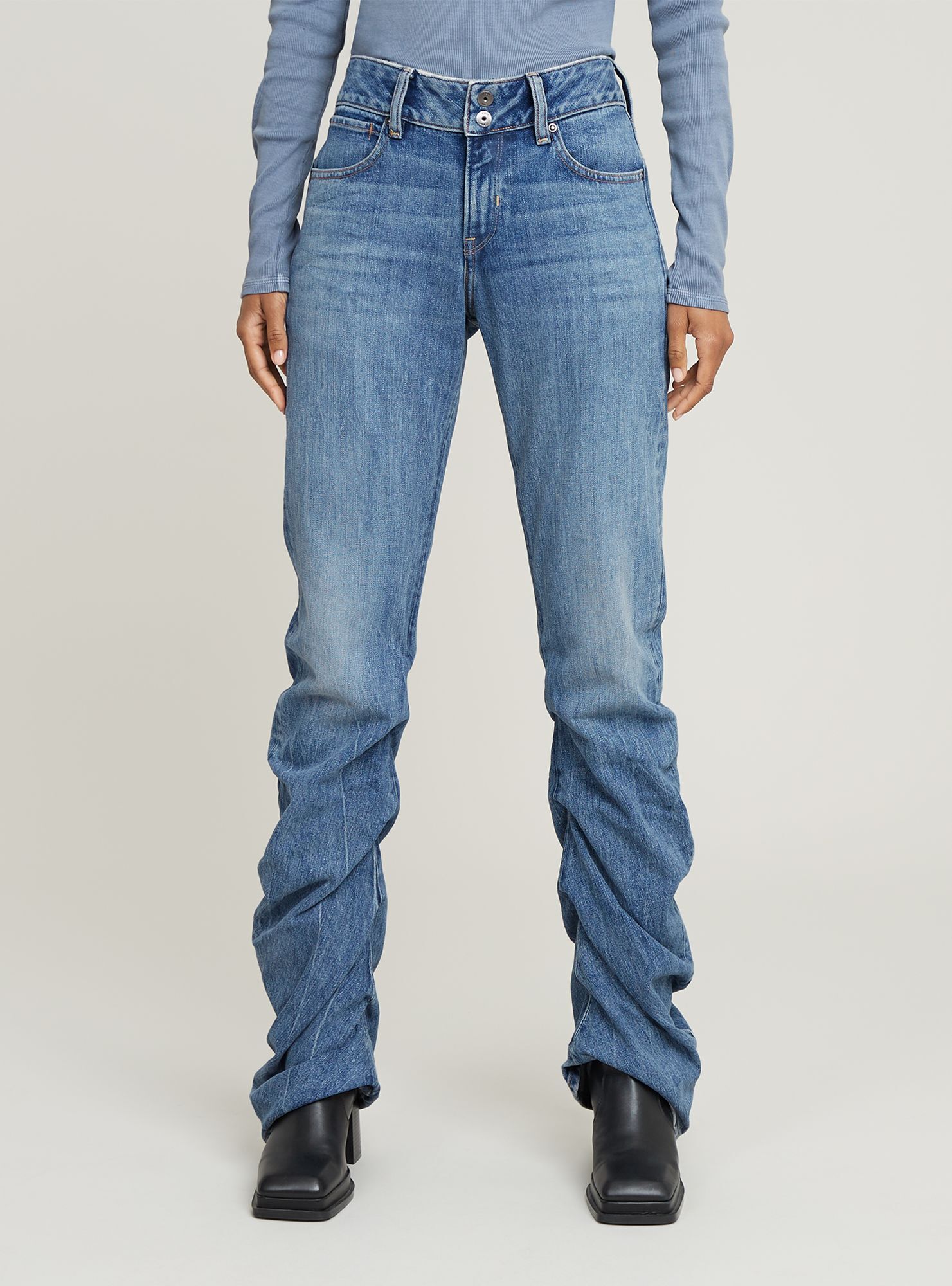 5-Pocket-Jeans G-STAR "G-Staq Low Bootcut Jeans", Damen, Gr. 26, Länge 32, faded sea point blau, Obermaterial: 25% Baumwolle, Jeans 5-Pocket-Jeans