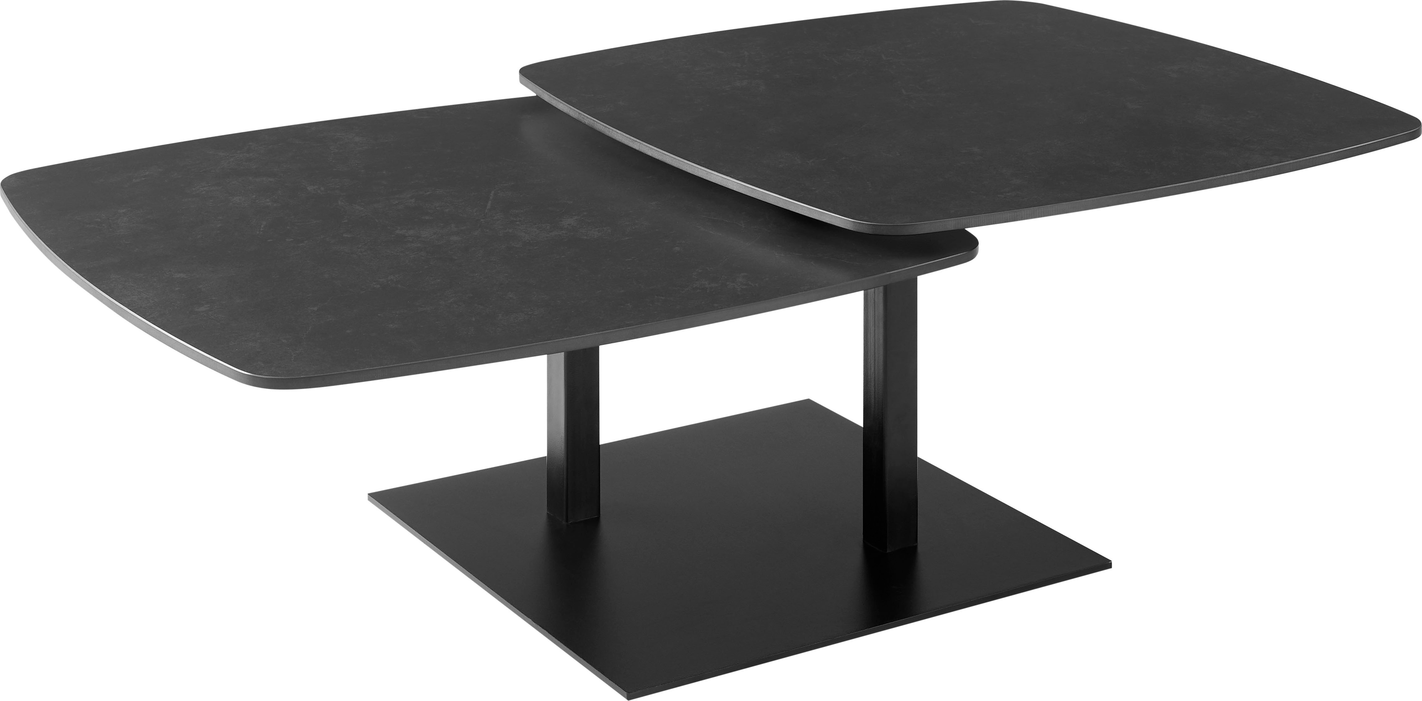 Couchtisch OTTO HOME "Orsini", schwarz, B/H/T: 122cm x 40cm, Tische, Couchtisch, mit verschiebbarer Tischplatte in Steinoptik, robustem Metallgestell