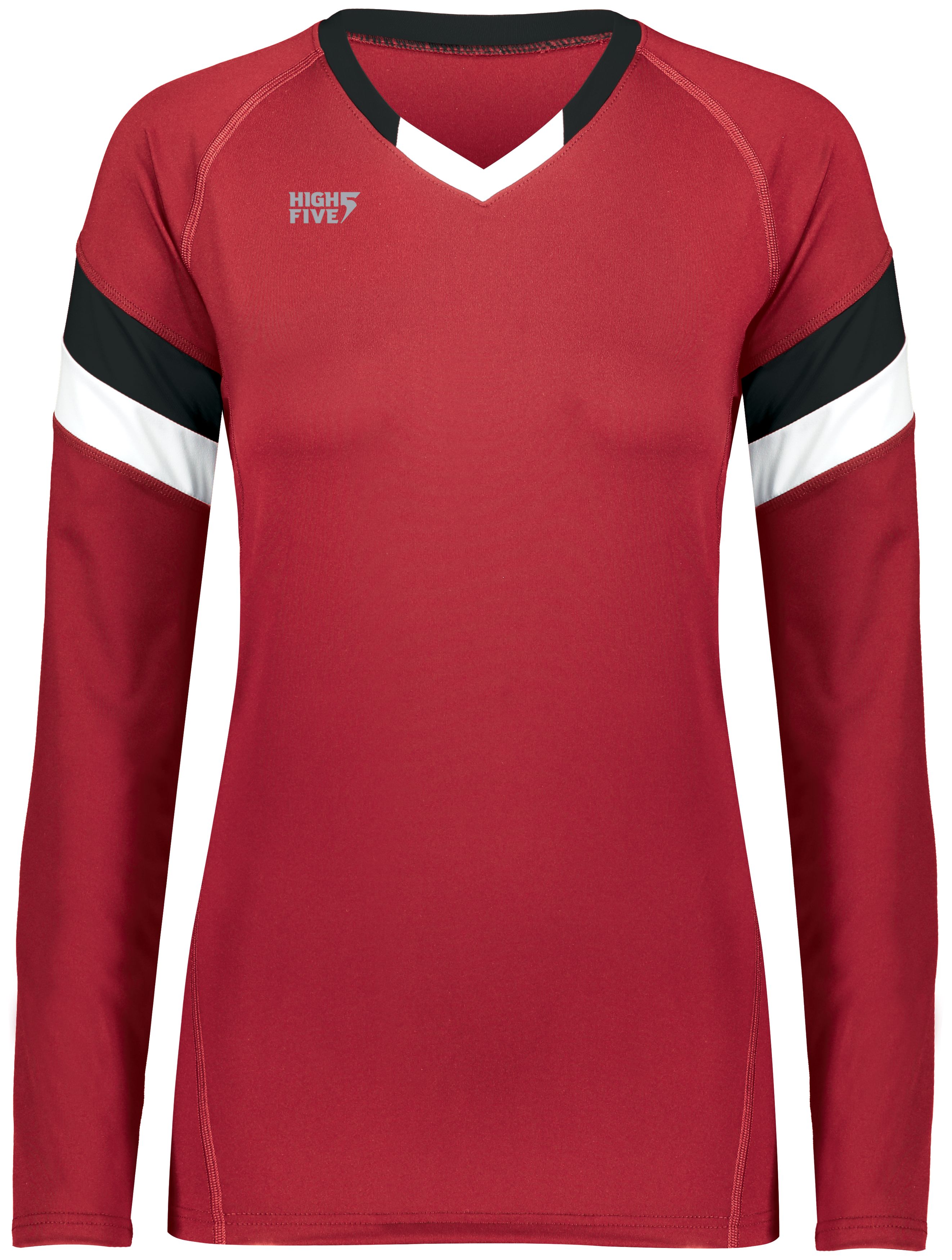 HighFive 342243 Athletic Girls TruHit Tri-Color Long Sleeve Jersey T-Shirt in Scarlet/Black/White size Small | Polyester/Spandex Blend