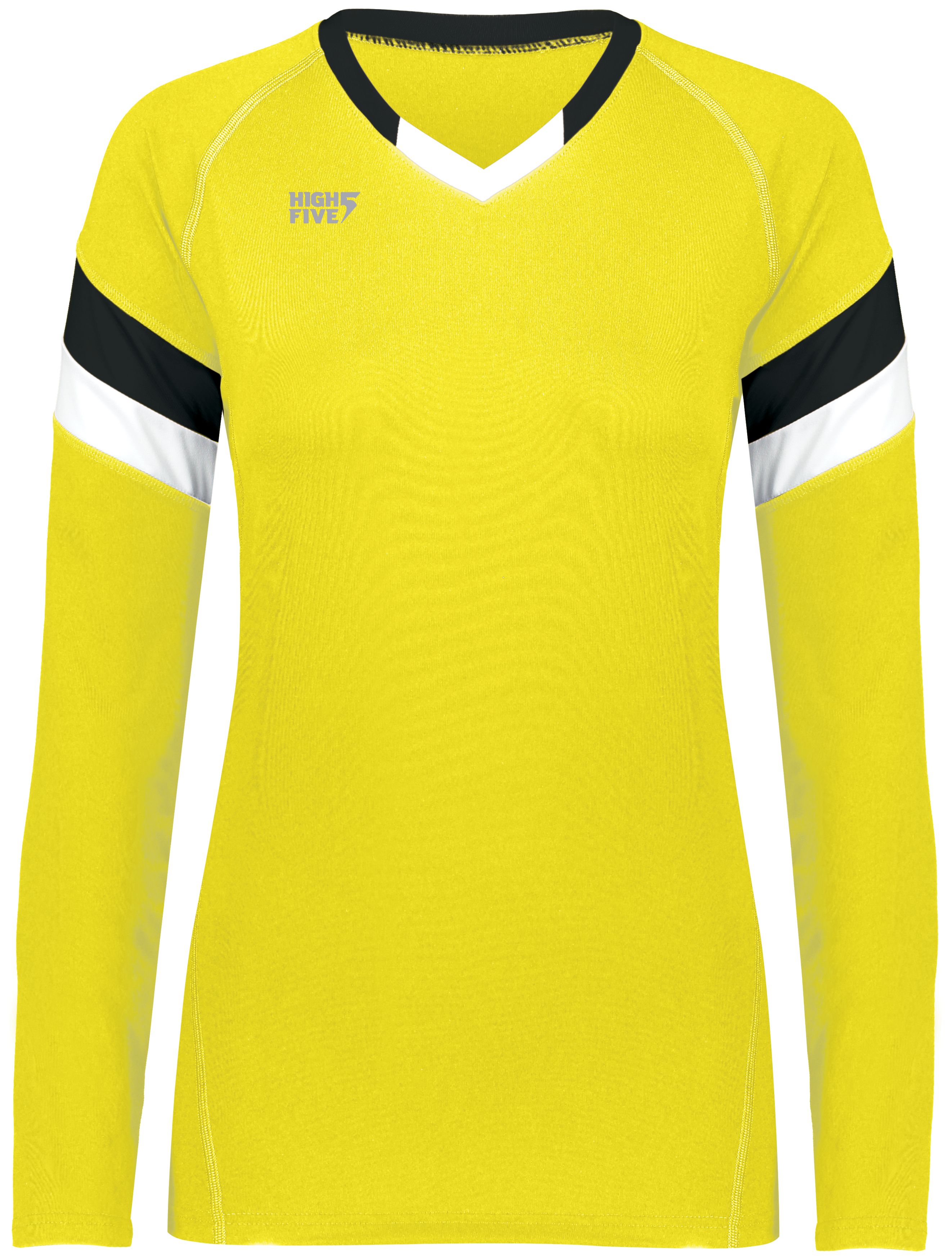 HighFive 342243 Athletic Girls TruHit Tri-Color Long Sleeve Jersey T-Shirt in Electric Yellow/Black/White size Large | Polyester/Spandex Blend