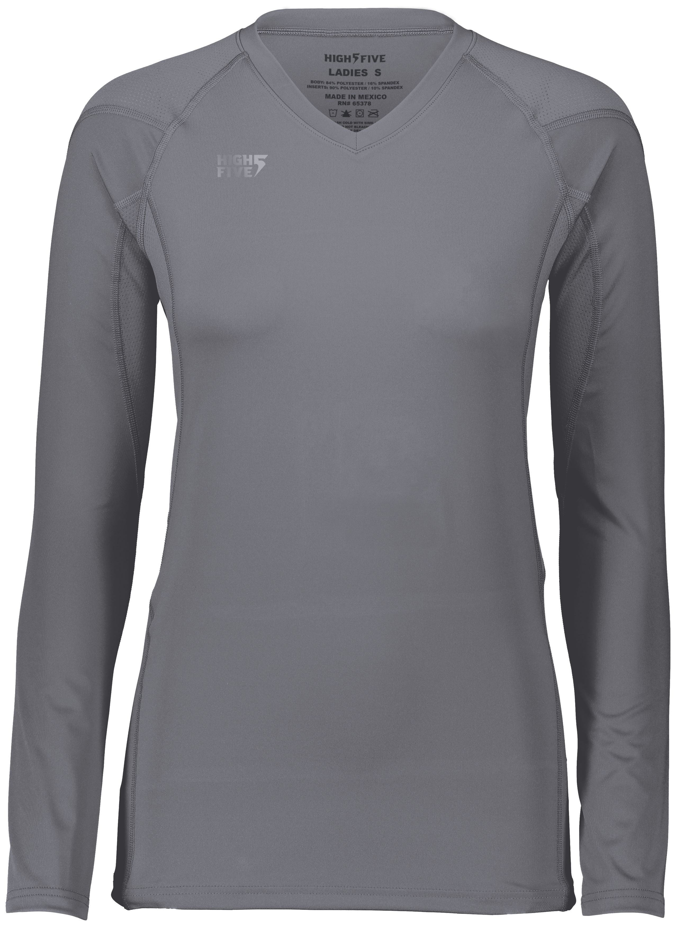 HighFive 342213 Athletic Girls TruHit Long Sleeve Jersey T-Shirt in Graphite Grey size XS | Polyester/Spandex Blend