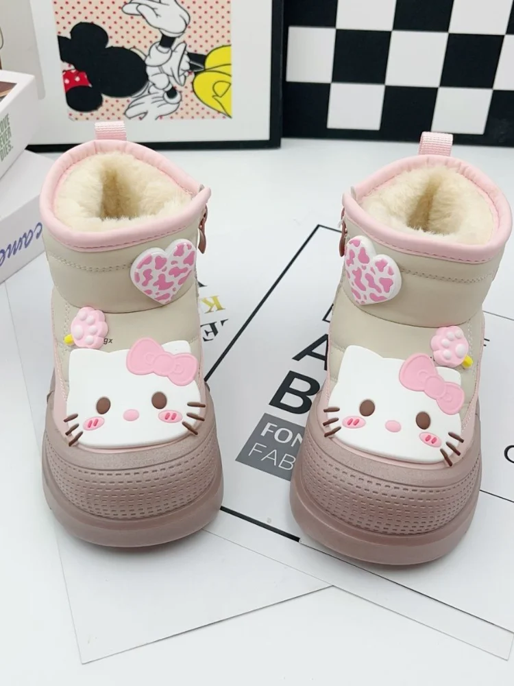 Kawaii Sanrio Hallo Kitty Plüsch Kinder Baumwolle Stiefel Herbst Winter Verdicken Cartoon Anime Martin Boot Rutschfeste Casual Schuhe Mädchen Geschenk