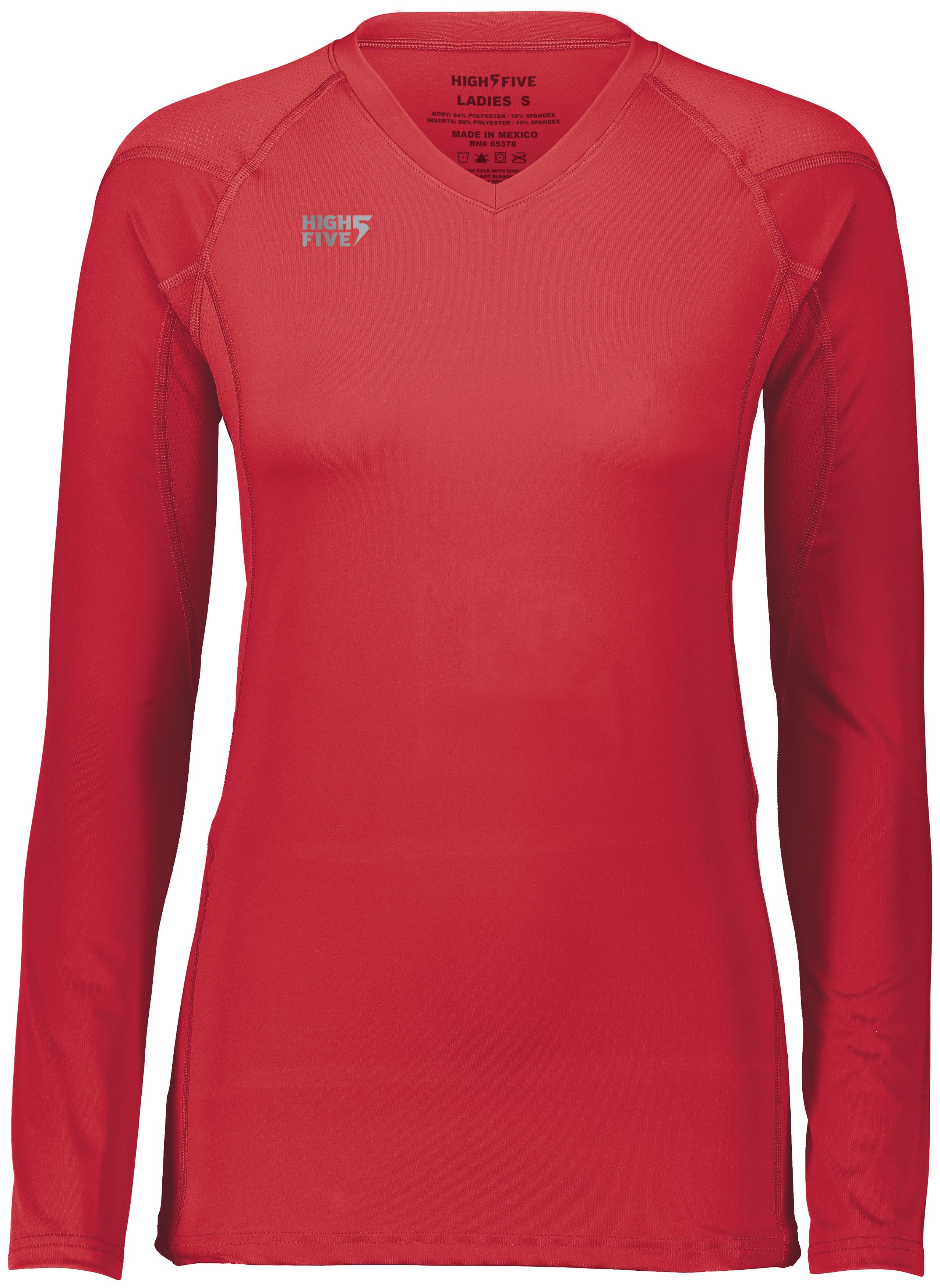 HighFive 342213 Athletic Girls TruHit Long Sleeve Jersey T-Shirt in Scarlet size Small | Polyester/Spandex Blend