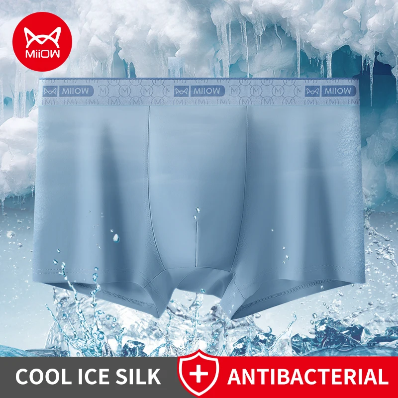 MiiOW 3Pcs Eis Seide Männer Unterwäsche Boxer 10A Antibakterielle Schritt Schlüpfer der Männer Seidige Atmungsaktive Mann Unterhose Herren boxershorts Image