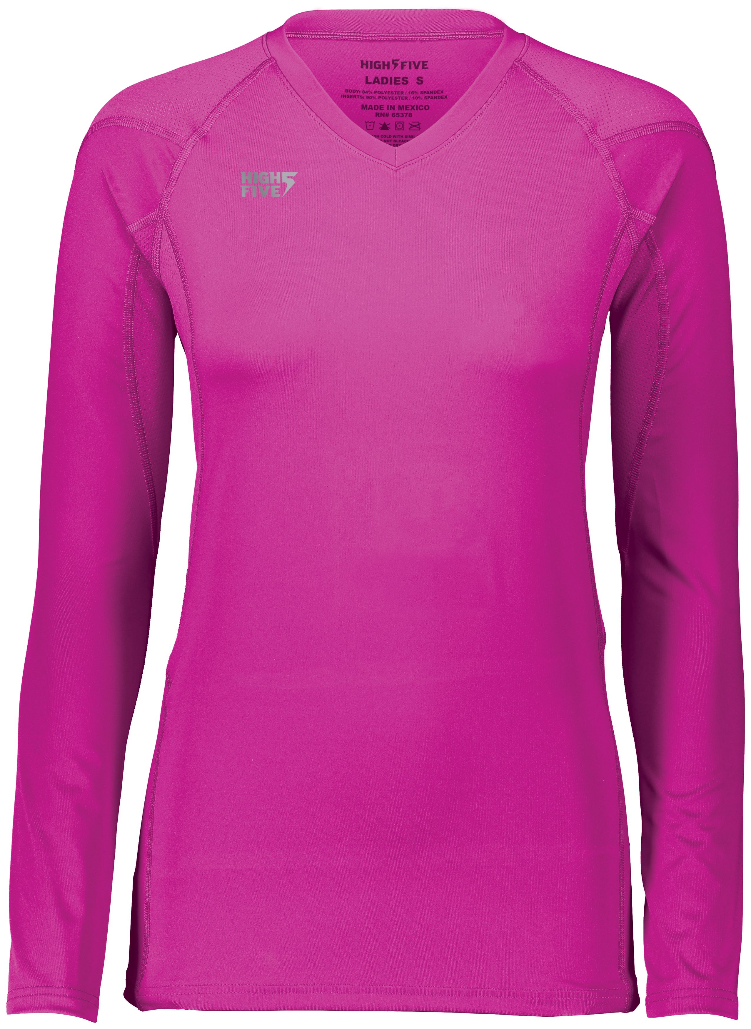 HighFive 342213 Athletic Girls TruHit Long Sleeve Jersey T-Shirt in Power Pink size Small | Polyester/Spandex Blend
