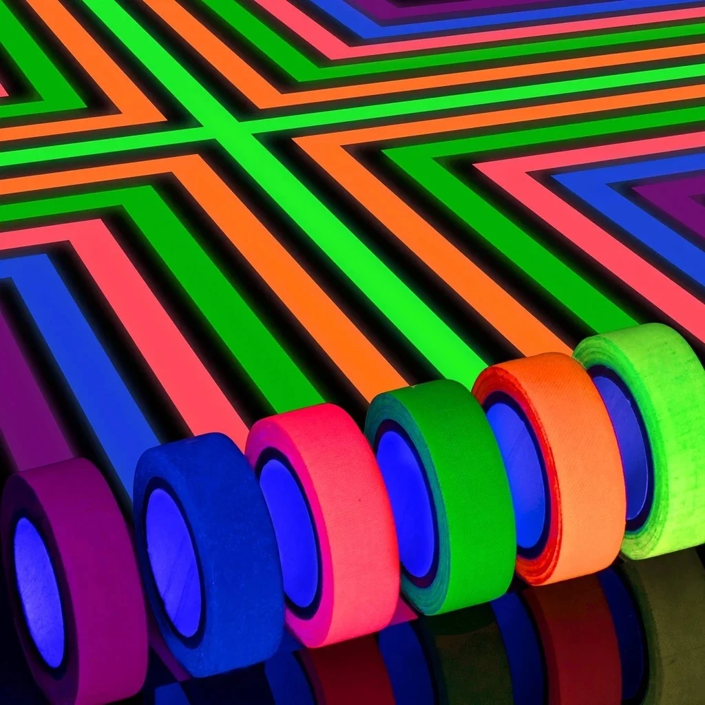 UV-Glüh-Baumwollband, Neon-Gaffer, Sicherheit, Maskierung, Warnung, fluoreszierend, selbstklebend, für Hochzeit, Party, Heimdekoration, 6 Stück, Böden, Bühne Image
