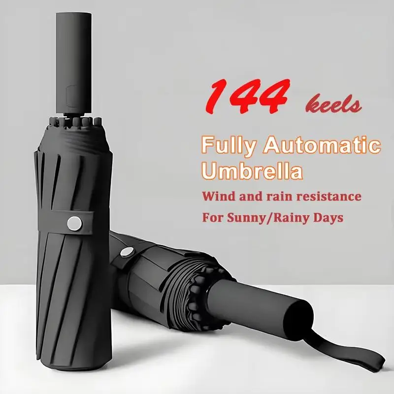 Neuer 144-Knochen-Klappschirm, vollautomatischer Doppelknochen-Regenschirm SPF 50, UV-Schutz, Regenbeständigkeit, starker Windbeständigkeitsschirm Image