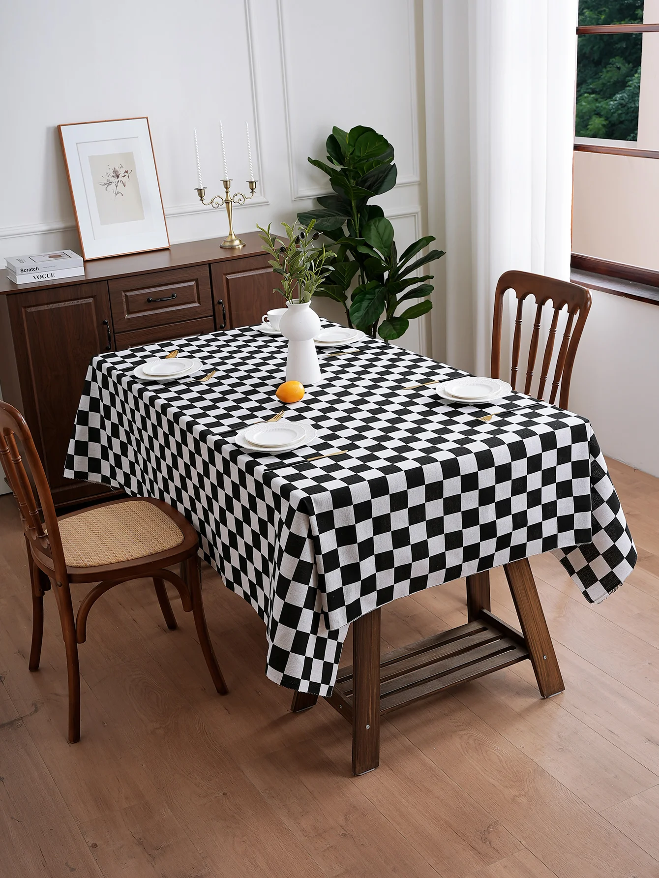 Retro-Luxus-Tischdecke, kariert, staubdicht, rutschfest, für Wohnzimmer, Küche, Esstisch, Dekoration, kariertes Design Image