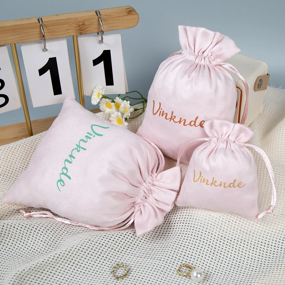 100 Stück Schmuck-Flanellbeutel mit Kordelzug, personalisiertes Logo, Hochzeit, Weihnachten, Gastgeschenke, Geschenkverpackung aus Samt, Boutique-Kosmetikbeutel Image