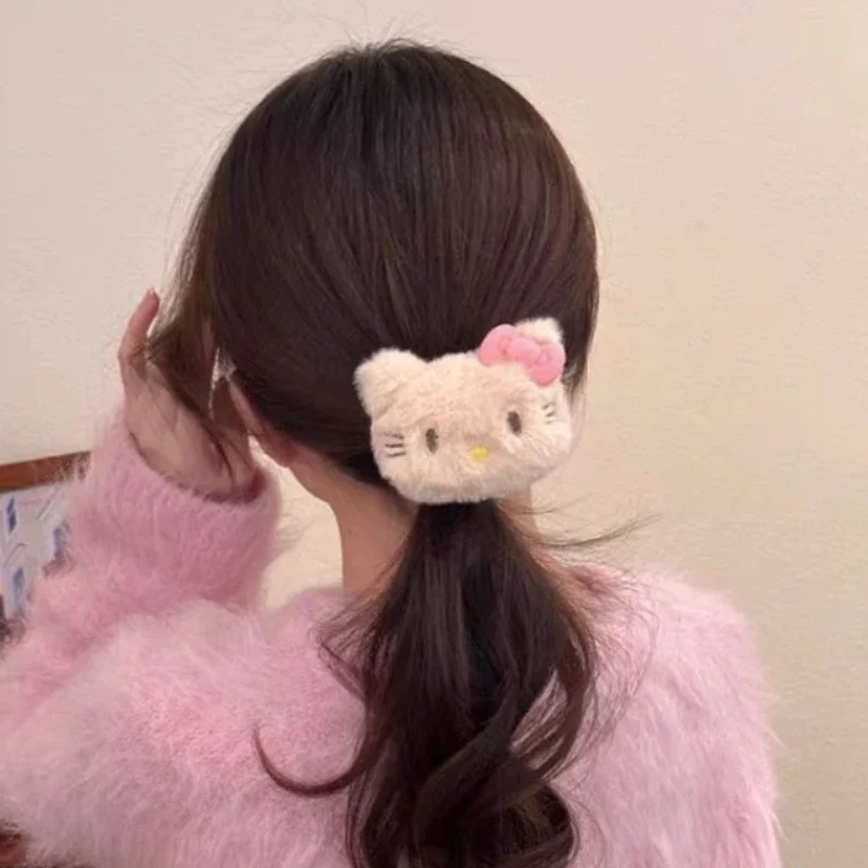 Süßes Hello Kitty Plüsch-Haarseil, elastische Haargummis – rosa mädchenhaftes Herz, Anime-Haarschmuck für Mädchen, Urlaub, Geburtstag, Geschenke