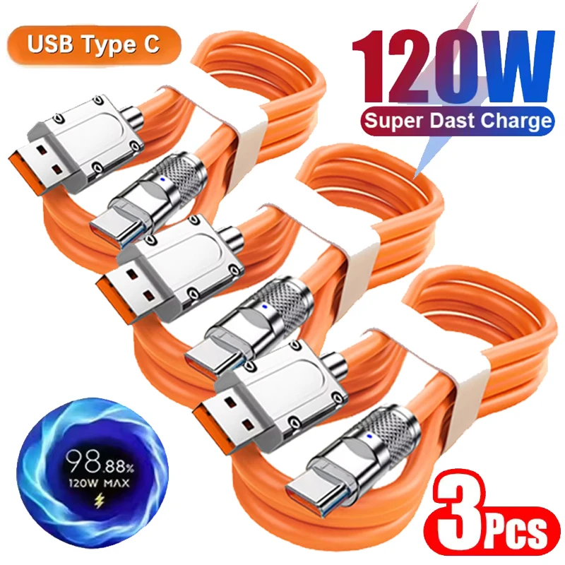 3PCS 120W Super Schnelle Ladung Typ-C Flüssigkeit Silikon Kabel Schnell Ladung USB C Linien Für Xiaomi Huawei Samsung USB Telefon Daten Draht Image