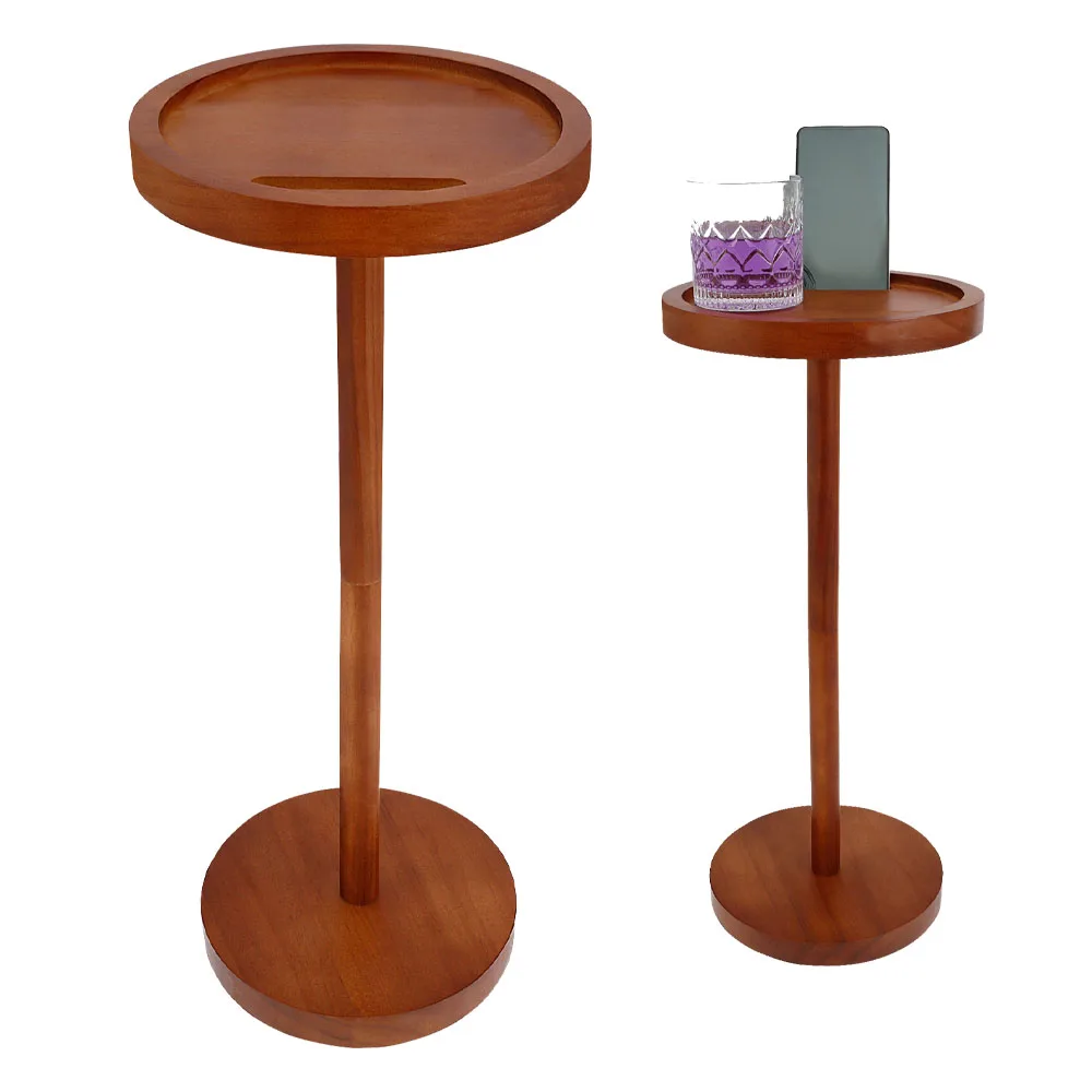 Sockel-Beistelltisch aus Holz mit beschwerter Basis, Getränketisch, kleiner runder Beistelltisch mit Telefonhalter für Zuhause, Wohnung, Schlafsaal Image