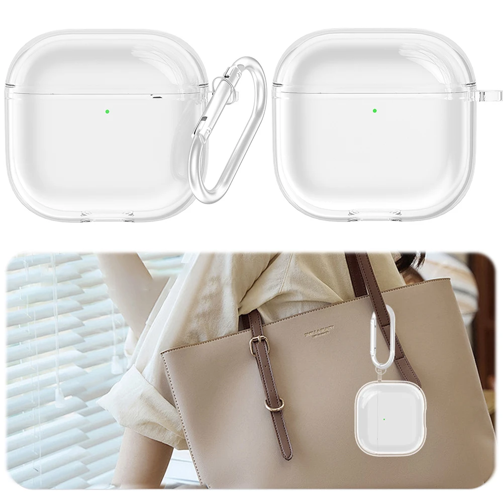 Kabellose Kopfhörer-Abdeckung, stoßfeste transparente TPU-Hülle mit Karabiner, transparente Schutzhülle für Apple AirPods 4 (2024), Ladehülle Image