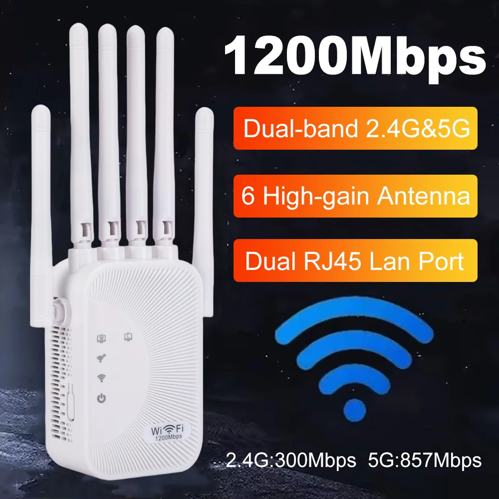 1200/300Mbps Wifi Verstärker Dual band 2,4G 5G Repeater Netzwerk Expander Range Extender WiFi Signal Booster drahtlose Wi-Fi Router Image