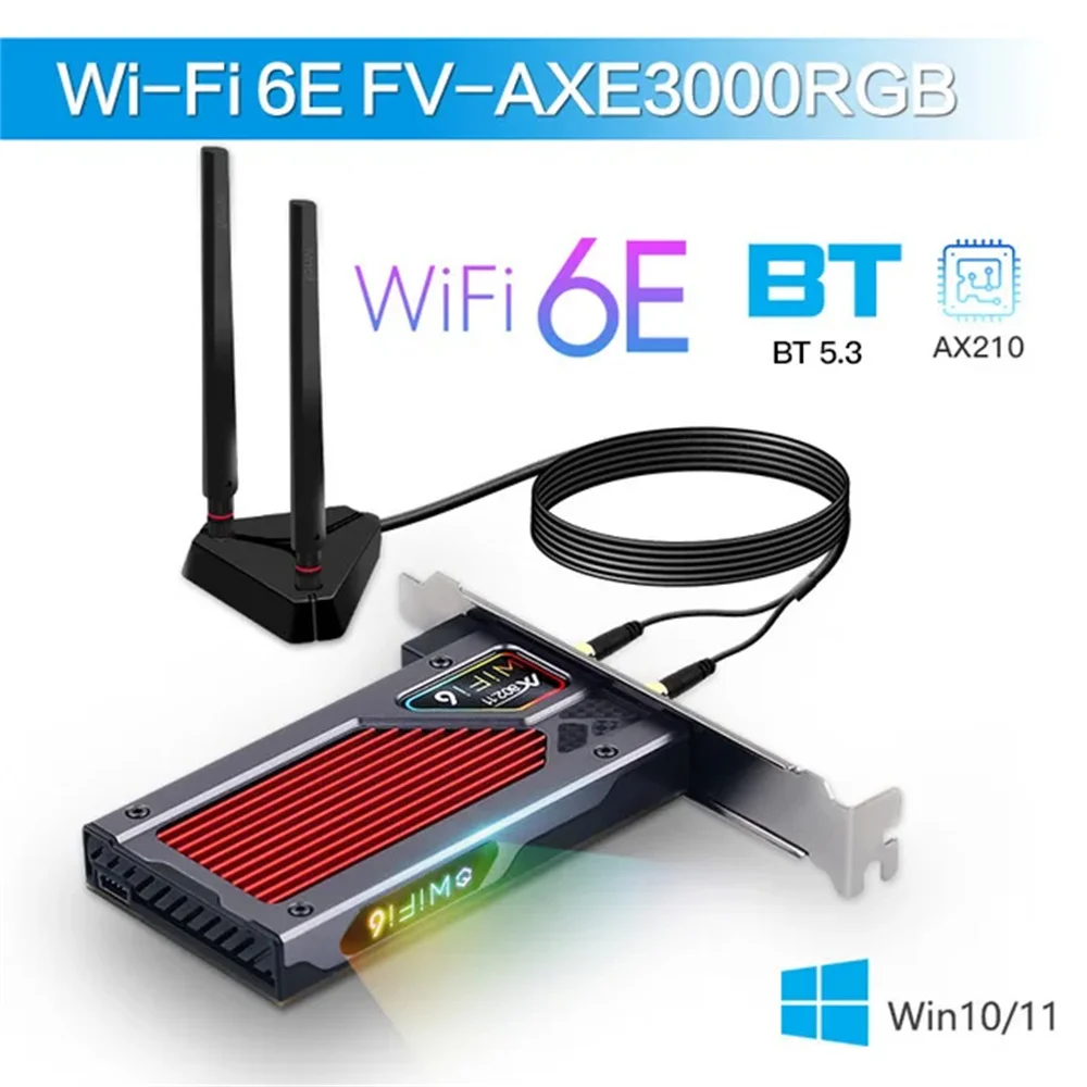FENVi Wifi 6E AX210 PCIE Adattatore WiFi Bluetooth 5.3 AX210NGW Scheda di rete Wi-Fi wireless 2.4G/5G/6GHz RGB 802.11ax per Win 10/11