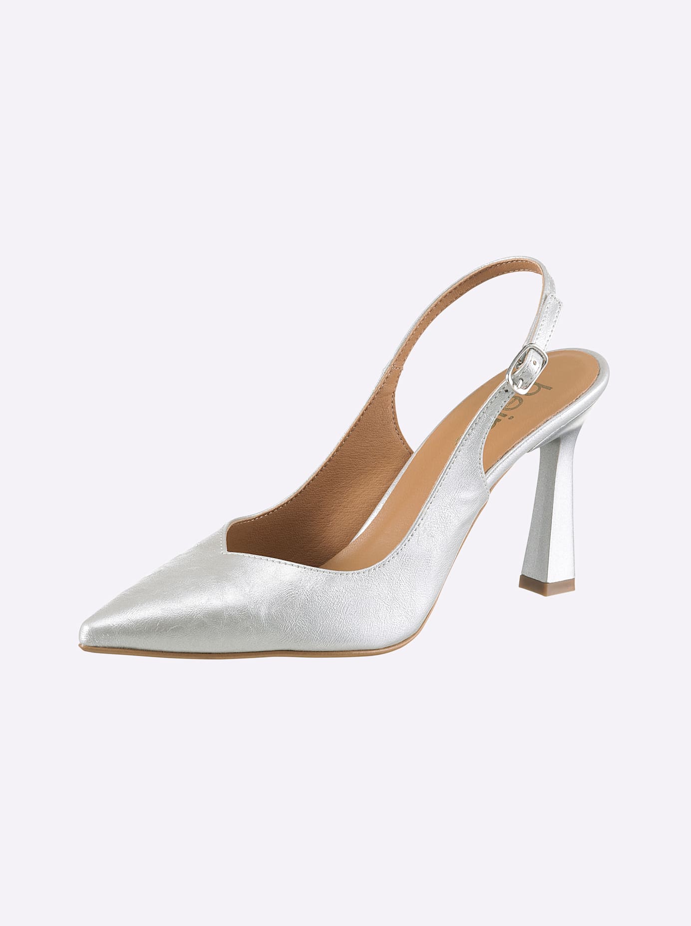 Slingpumps HEINE, Damen, Gr. 41, silberfarben, Textil, Schuhe Slingpumps