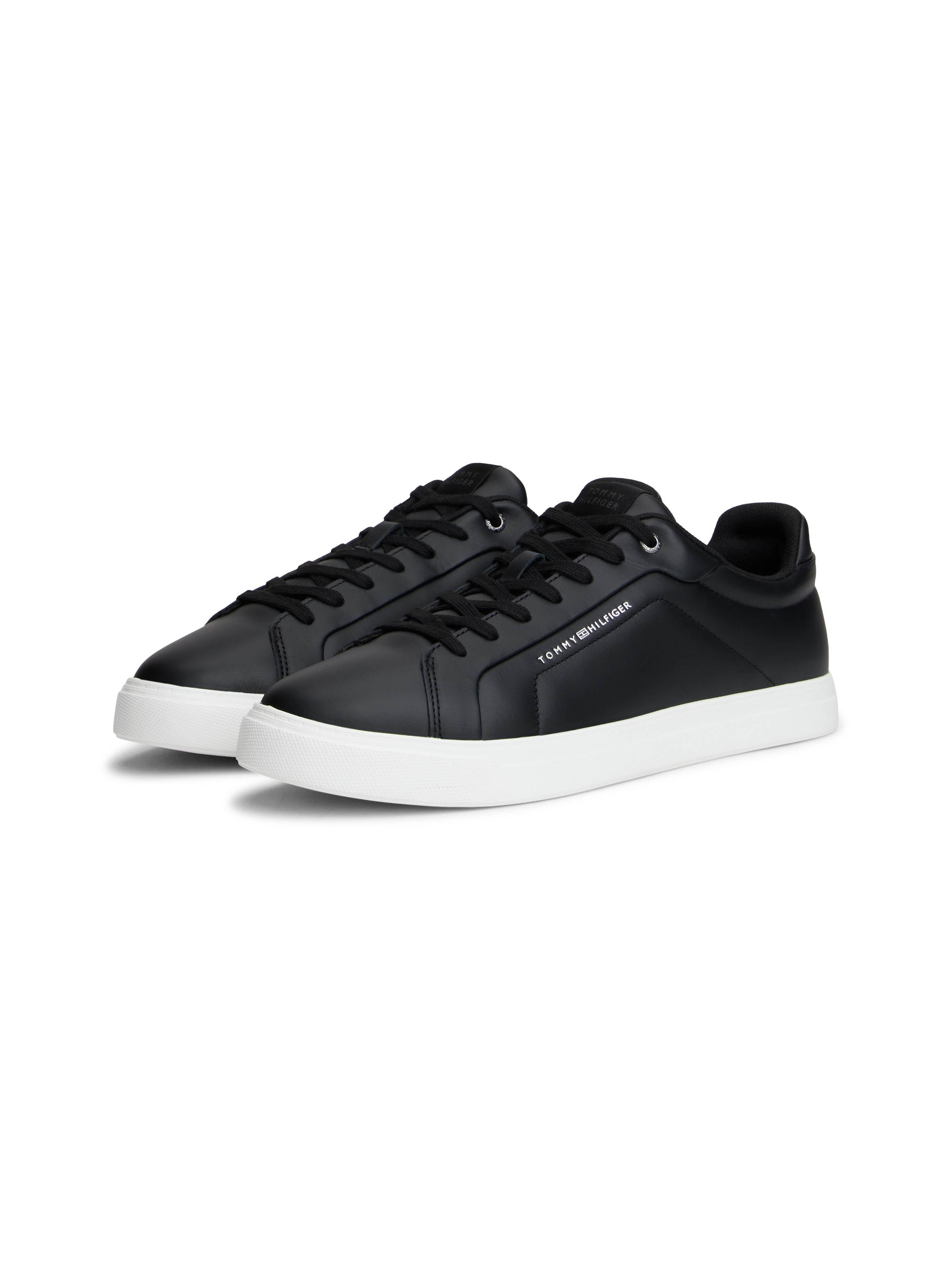 Sneaker TOMMY HILFIGER "ICON COURT LIGHT PREMIUM", Damen, Gr. 46, schwarz, Leder, Lederimitat, Schuhe Sneaker, Schnürschuh, Freizeitschuh, Halbschuh mit Ziernähten