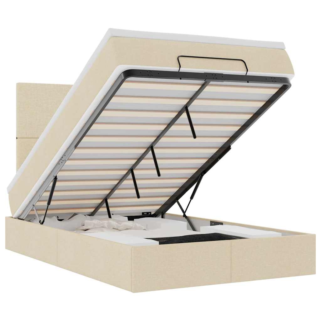 vidaXL Ottoman-Bett mit Matratze & LEDs Creme 120x200 cm Stoff Image