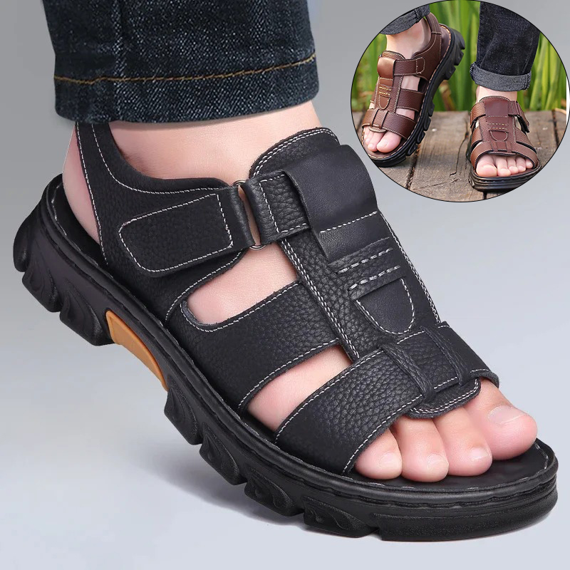 Mens Casual Summer Sandals Adjustable Solid Color Shoes With Durable Rubber Sole Breathable PU For Outdoor Walking brown 40