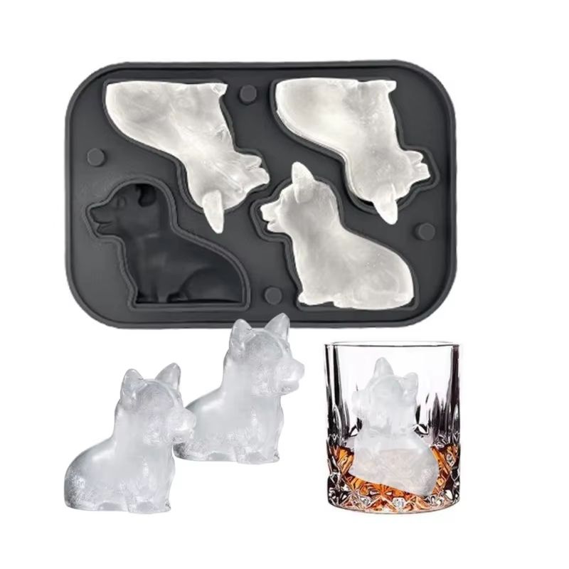 3D Corgi Silicone Ice Tray With Lid BPA Free Ice Block Mold For Cocktails & Drinks blue