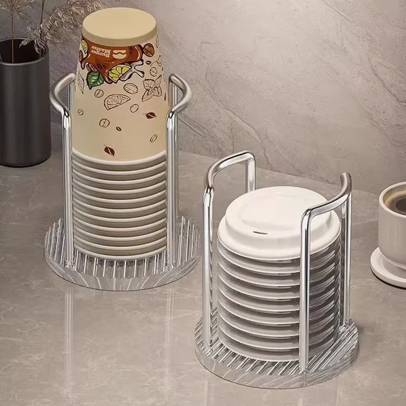 Home Storage Rack Luxury Disposable Cup Storage Rack Water Tea Cup Dispenser Rack silver Double Cup
