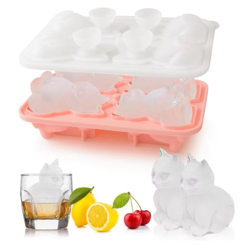 3D Cat Ice Block Mold Flexible BPA Free Silicone Ice Mold For Drinks & Cocktails gray