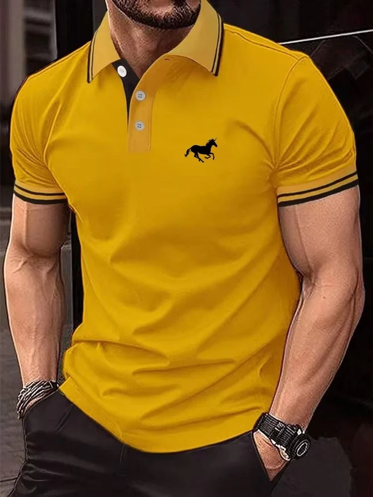 Classic Short Sleeve Polo Shirt For Men yellow l