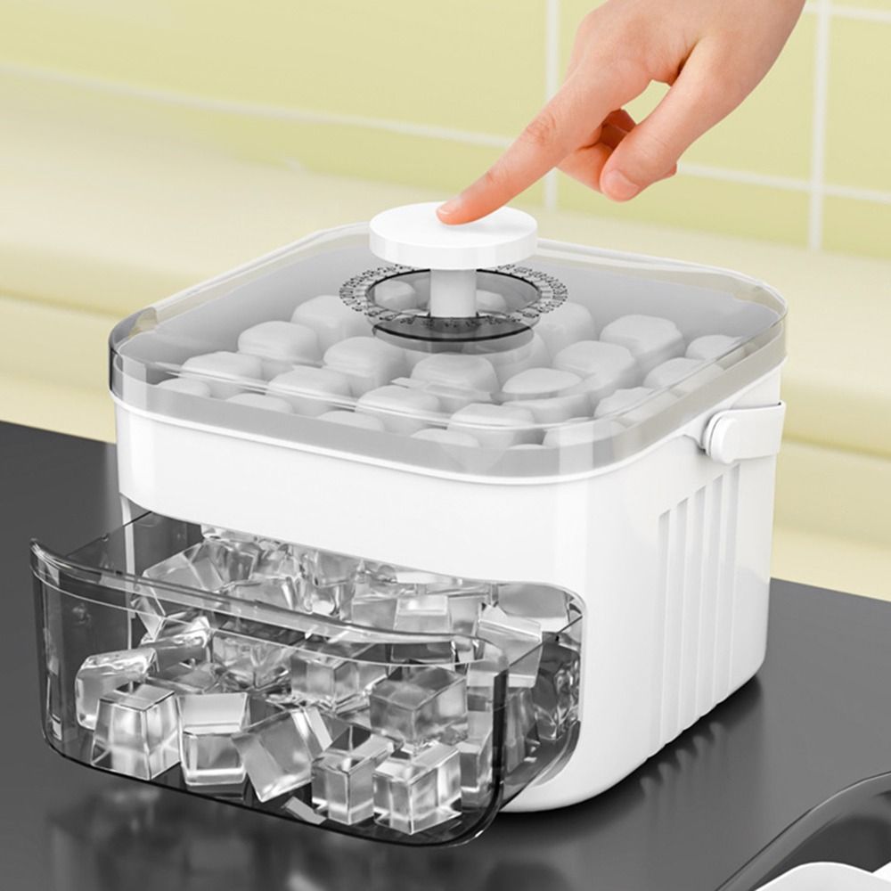 50 Cube Ice Maker, Easy Press Cap Ice Cube Maker, Double Layer Ice Storage Box, Refrigerator Ice Tray Household Ice Box red