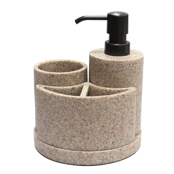 Durable Resin Bathroom Organizer, Sandstone Bath Accessory Set Soap Pump, Toothbrush Holder Tumbler Durable Resin Bathroom Organizer, Sandstone Bath Accessory Set Soap Pump, Toothbrush Holder Tumbler