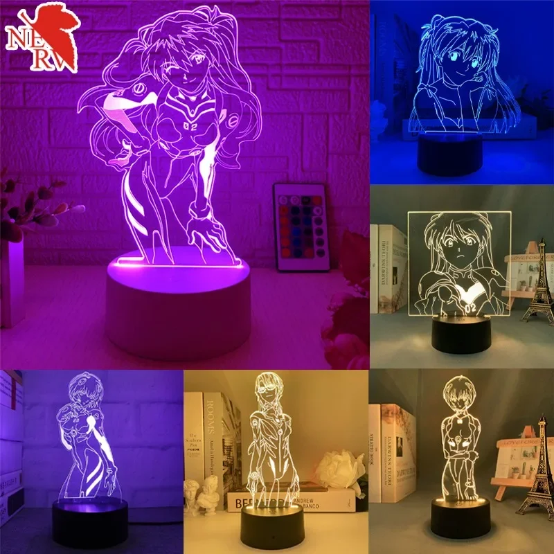 Anime EVA 3D Nachtlicht Ornamente Neon Genesis Evangelion Asuka Langley Soryu LED Desktop Nacht Lampe Zubehör USB Nachtlicht