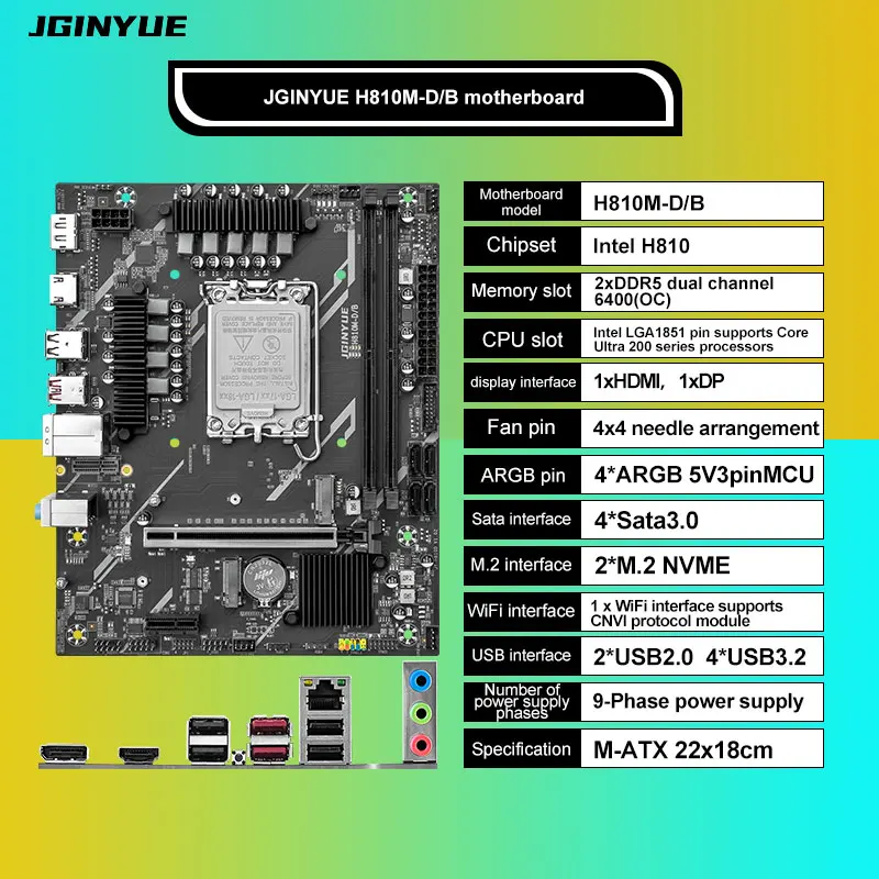 H810 Intel LGA1851 DDR5 Micro-ATX-Motherboard für Intel ® Core Ultra200-Serie CPU 225/245K/265K DDR5 RAM MAX 64GB Image