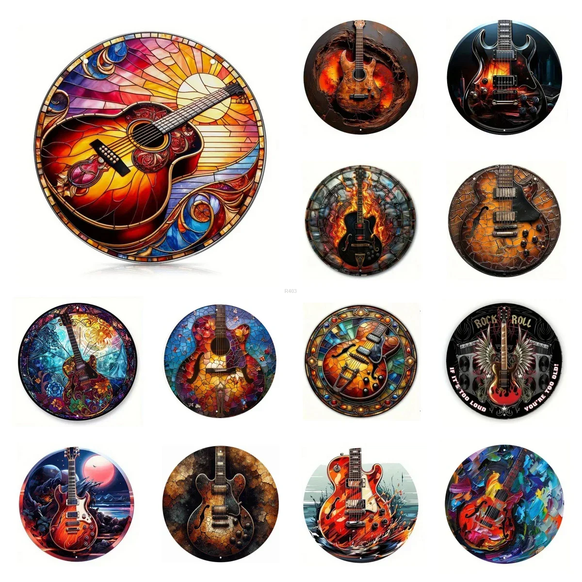 Retro Runde Metall Zinn Zeichen 2D Flache Gitarre Bass Dekor Muster Nostalgische Eisen Malerei Neuheit Für Cafe Bar Mann Höhle Wand Dekor Image