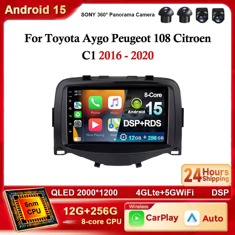 7 zoll Android 15 Auto Radio Für Toyota Aygo Peugeot 108 Citroen C1 2016-2020 Multimedia Video Player Navigation stereo GPS DSP Image